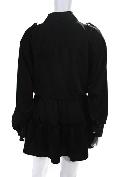 Ramy Brook Womens Ruffled Tiered Drawstring Tied Button Midi Dress Black Size M