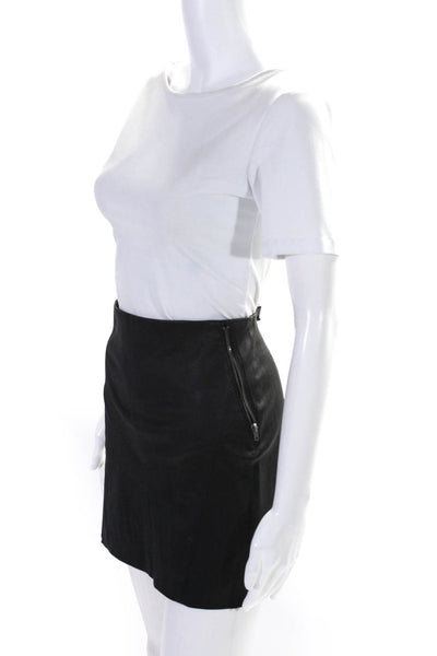 Theory Womens Leather Zipped Darted Slip-On Straight Short Skirt Black SIze 6