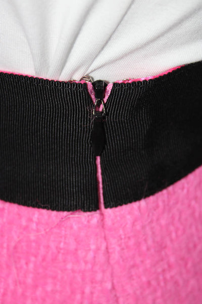 Milly Womens Side Zip Grosgrain Waistband Knit Mini Skirt Pink Black Wool Size 6