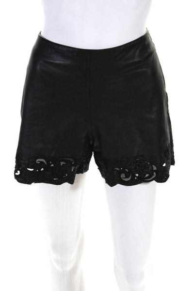 Muubaa Womens Back Zip Embroidered Trim Leather Short Shorts Black Size 6