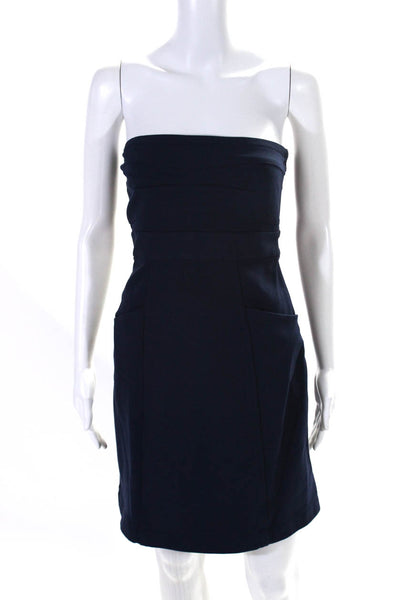 Theory Womens Navy Blue Strapless Sleeveless Pockets Mini Shift Dress Size 2