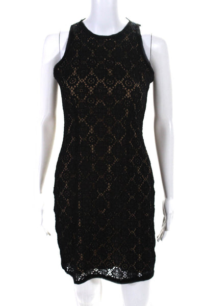 Vince Womens Black Nude Lace Crew Neck Zip Back Sleeveless Shift Dress Size 2