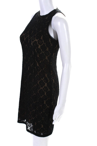 Vince Womens Black Nude Lace Crew Neck Zip Back Sleeveless Shift Dress Size 2