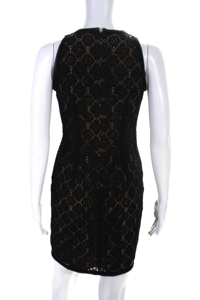 Vince Womens Black Nude Lace Crew Neck Zip Back Sleeveless Shift Dress Size 2