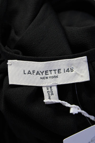 Lafayette 148 New York Women's Tie Neck Short Sleeves Dressy Blouse Black Size M