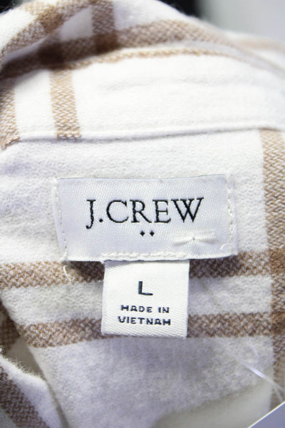 J Crew Women's Long Sleeves Button Down Cotton Beige Plaid Shirt Size L