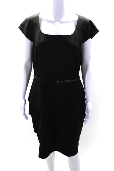 Calvin Klein Women's Scoop Neck Cap Sleeves Belted Midi Dress Black Size 14