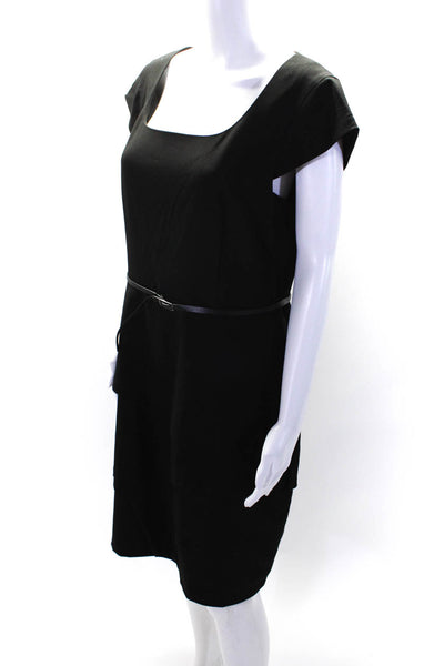 Calvin Klein Women's Scoop Neck Cap Sleeves Belted Midi Dress Black Size 14