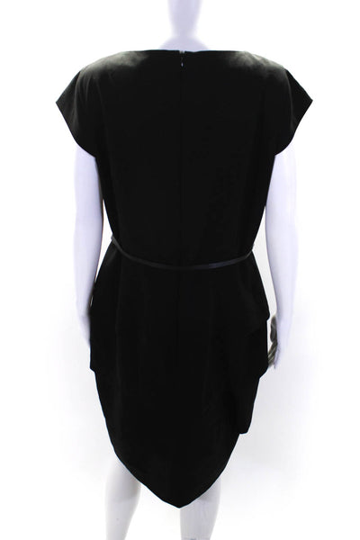 Calvin Klein Women's Scoop Neck Cap Sleeves Belted Midi Dress Black Size 14