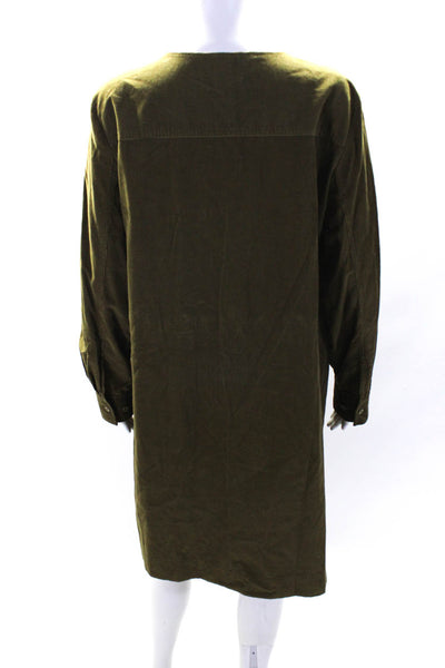 COS Womens Button Front Long Sleeve V Neck Corduroy Dress Green Cotton Size 12