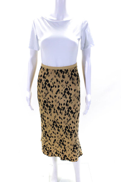 Anine Bing Womens Elastic Waistband Silk Animal Print Midi Skirt Brown Black XS