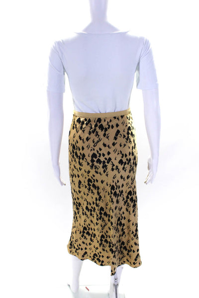 Anine Bing Womens Elastic Waistband Silk Animal Print Midi Skirt Brown Black XS