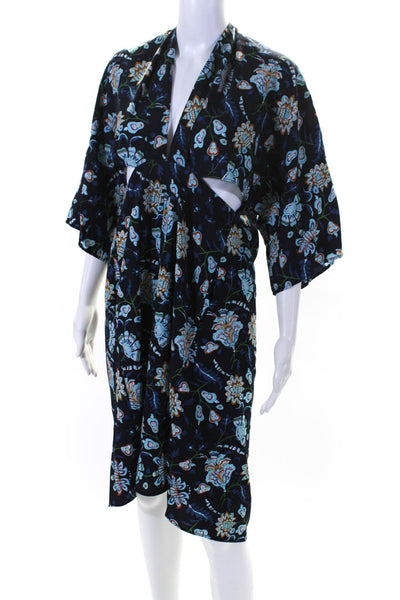 Tome NYC Womens Half Sleeve Floral V Neck Fit & Flare Dress Blue Green Size 0