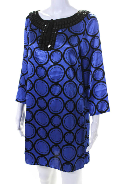 Michael Michael Kors Womens Embellished Satin Shift Dress Black Blue Size 8