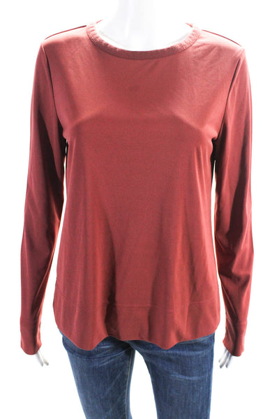 Tory Burch Womens Rust Red Crew Neck Long Sleeve Blouse Top Size S