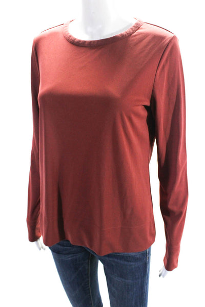 Tory Burch Womens Rust Red Crew Neck Long Sleeve Blouse Top Size S