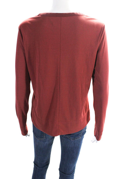 Tory Burch Womens Rust Red Crew Neck Long Sleeve Blouse Top Size S