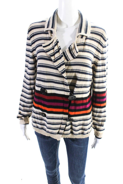 Sonia Rykiel Womens Beige Striped Long Sleeve Cardigan Sweater Top Size 46