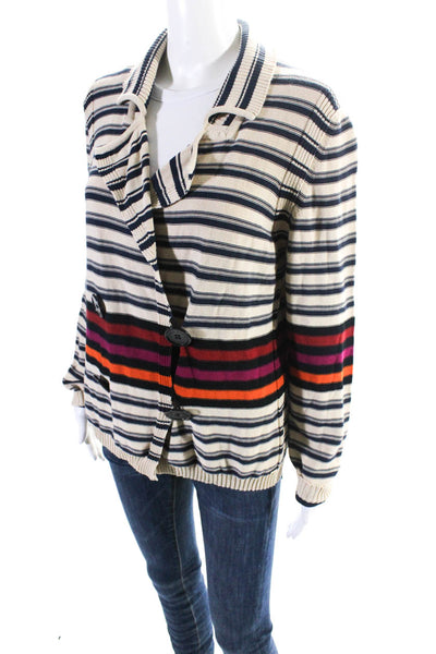 Sonia Rykiel Womens Beige Striped Long Sleeve Cardigan Sweater Top Size 46