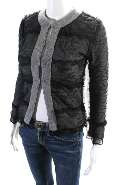 Sacai Luck Womens Gray Wool Black Lace Crew Neck Long Sleeve Jacket Size 1