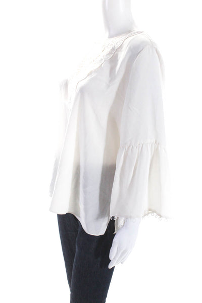 Kobi Halperin Womens Silk Crochet Long Sleeves Blouse White Size Large