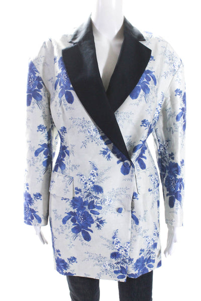 & Other Stories Womens Long Floral Blazer Jacket Blue White Size 6