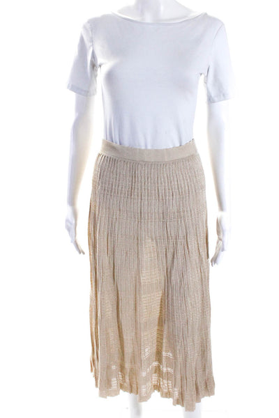 Falconeri Womens Glitter Pleated Elastic Waist A-Line Maxi Skirt Gold Size S