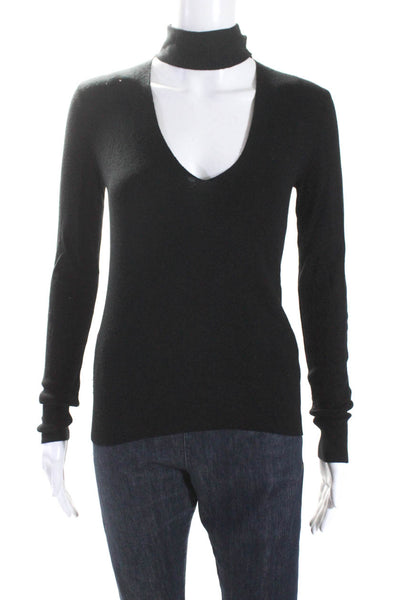 Theory Womens Silk Long Sleeve Keyhole Turtleneck Blouse Top Black Size P