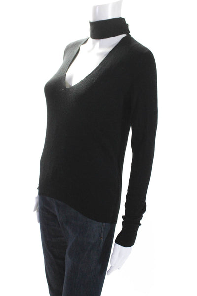 Theory Womens Silk Long Sleeve Keyhole Turtleneck Blouse Top Black Size P