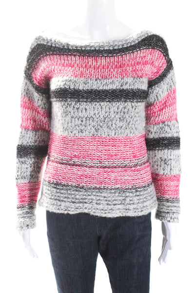 Etoile Isabel Marant Womens Cotton Striped Textured Knit Sweater Gray Size EUR36