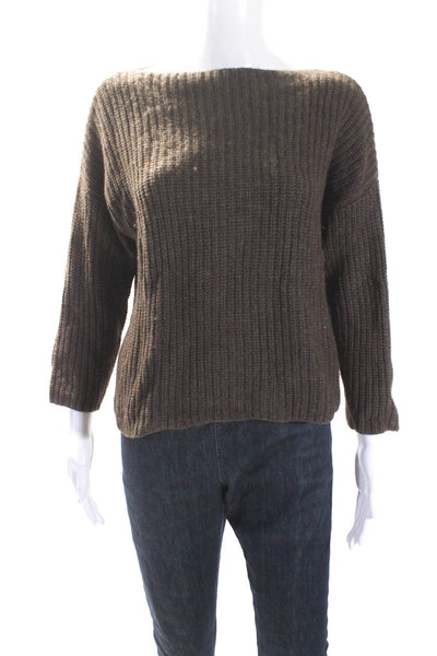 Vince Womens Ribbed Textured Round Neck Long Sleeve Sweater Brown Size XS