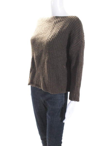 Vince Womens Ribbed Textured Round Neck Long Sleeve Sweater Brown Size XS