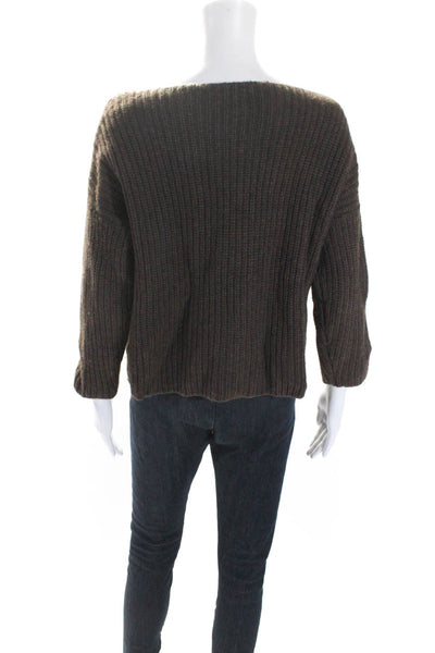 Vince Womens Ribbed Textured Round Neck Long Sleeve Sweater Brown Size XS