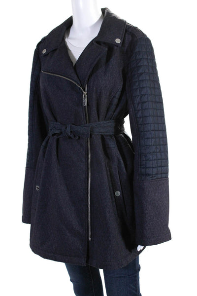 Michael Michael Kors Womens Collared Long Sleeve Zip Up Coat Purple Size XL