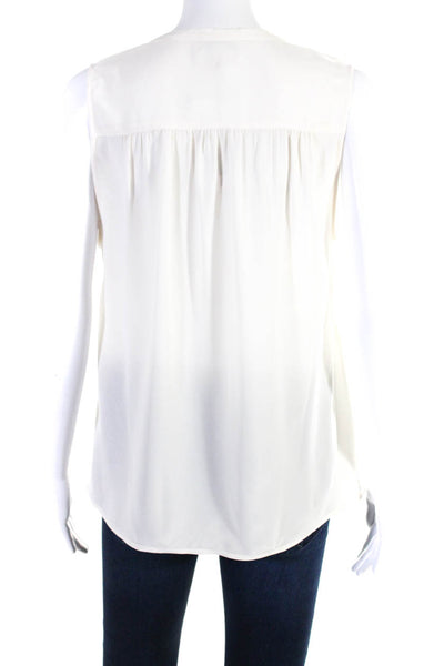 Joie Womens Silk Round Neck Sleeveless Button Up Blouse Top Beige Size M