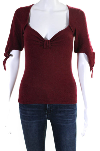 Reformation Womens Cashmere Knotted Tied Short Sleeve Sweater Red Size XS