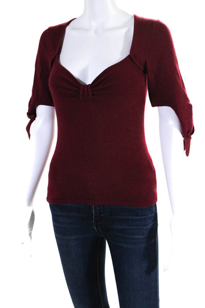 Reformation Womens Cashmere Knotted Tied Short Sleeve Sweater Red Size XS