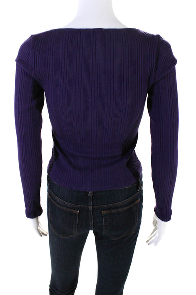 Reformation Womens Purple Ribbed Scoop Neck Long Sleeve Cotton Top Size S