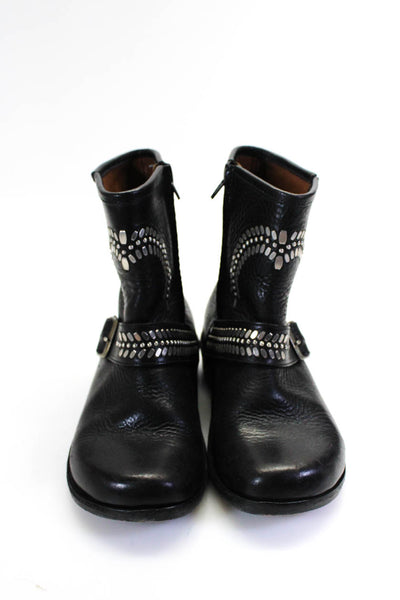 Colleen Cordero Womens Black Leather Studded Zip Ankle Boots Shoes Size 7