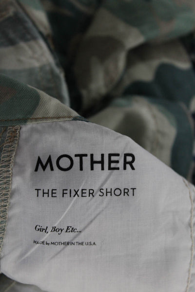 Mother Womens Green Cotton Camouflaged Zip Front The Fixer Short Overalls SizeXS