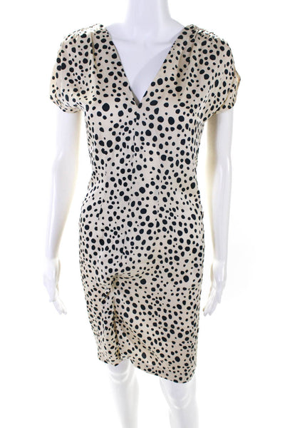 Tucker Womens Beige Silk Polka Dot V-Neck Short Sleeve Shift Dress Size S