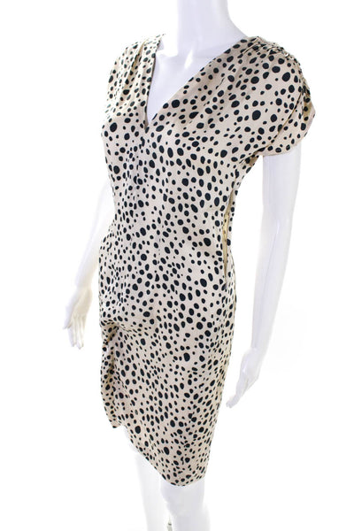 Tucker Womens Beige Silk Polka Dot V-Neck Short Sleeve Shift Dress Size S