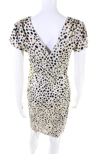 Tucker Womens Beige Silk Polka Dot V-Neck Short Sleeve Shift Dress Size S