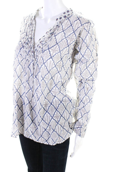 Roberta Roller Rabbit Womens White Cotton Printed Long Sleeve Tunic Top Size S