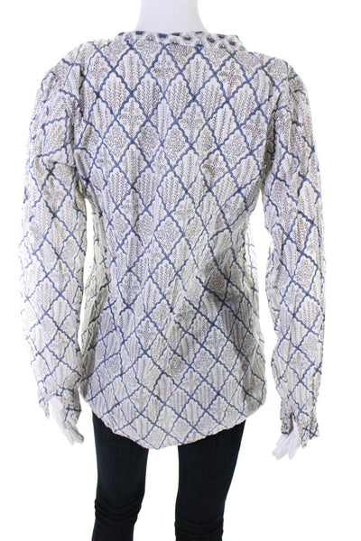 Roberta Roller Rabbit Womens White Cotton Printed Long Sleeve Tunic Top Size S