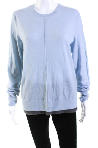 Tory Burch Womens Thin Knit Crew Neck Sweater Light Blue Cashmere Size XL