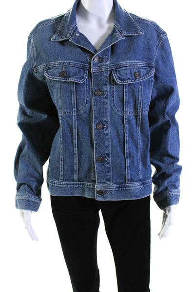 Lafayette 148 New York Womens Button Front Collared Jean Jacket Blue Size Large