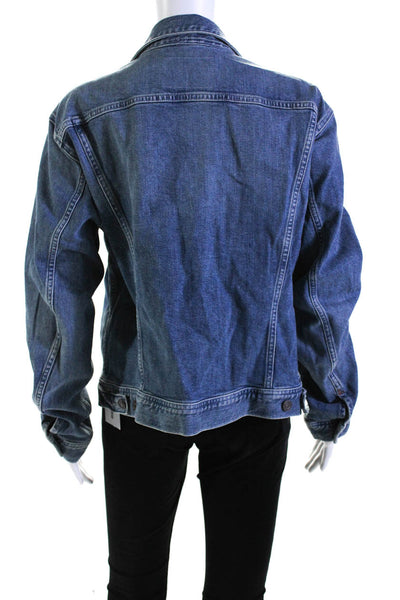 Lafayette 148 New York Womens Button Front Collared Jean Jacket Blue Size Large