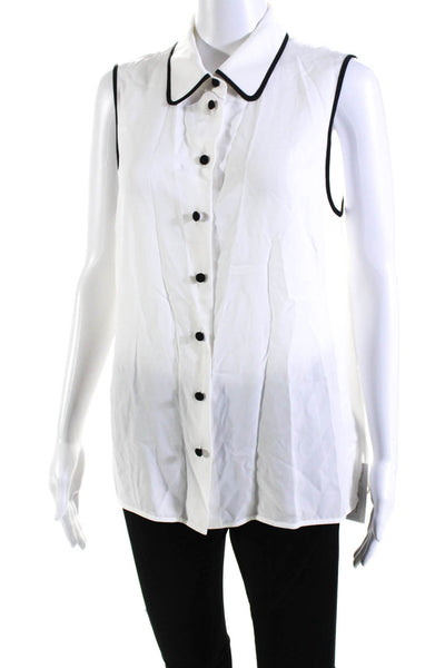 Lafayette 148 New York Womens Button Front Collared Silk Top White Size 14