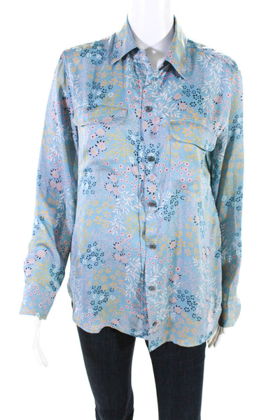 Equipment Femme Womens Button Front Collared Silk Floral Shirt Blue Size XS